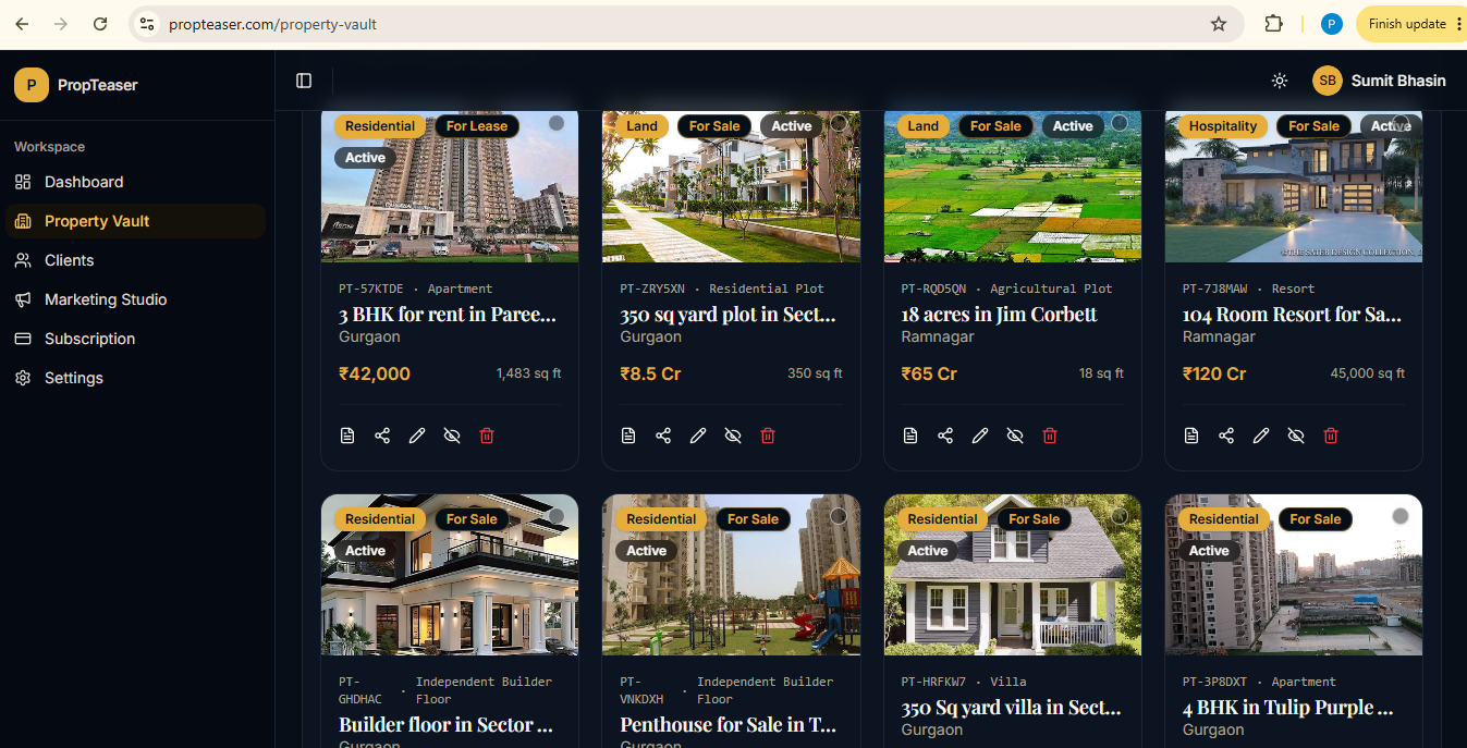 PropTeaser property vault listing every property in one place